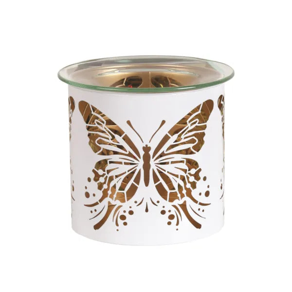 Decorative butterfly wax warmer unlit on a white background
