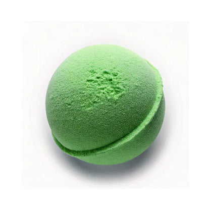 Green bath bomb on a white background