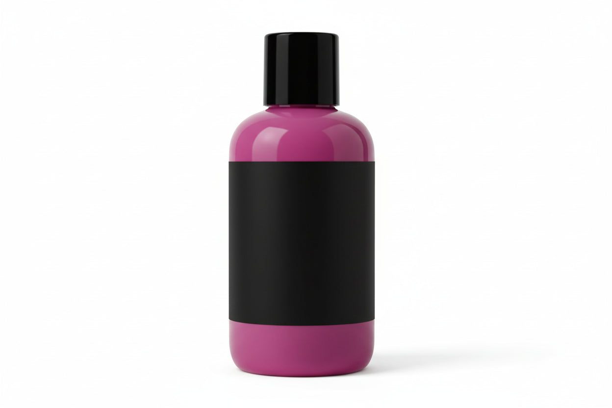 Bottle of 'Berry Comforting' with a black cap on a white background