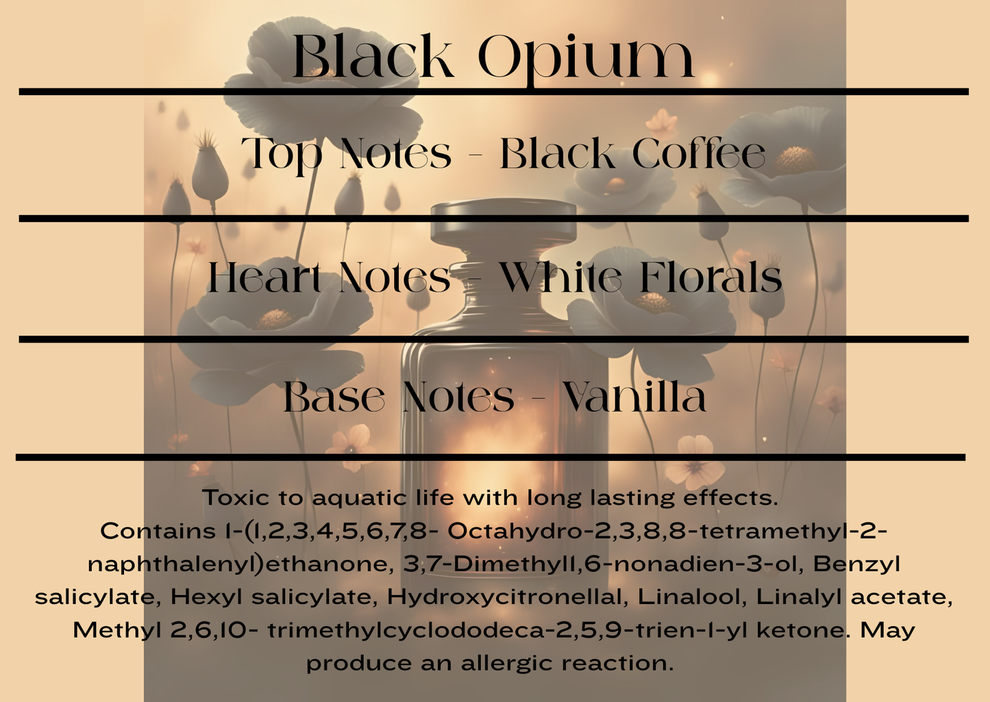 Black Opium scent notes and wax melt CLP information