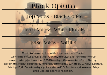 Black Opium scent notes and wax melt CLP information