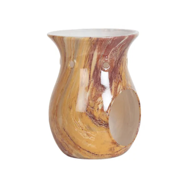 Marbled wax melt burner in orange and russet tones