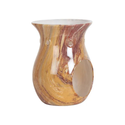 Marbled wax melt burner in orange and russet tones