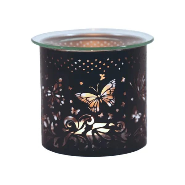 Decorative wax warmer with butterfly design on a white background