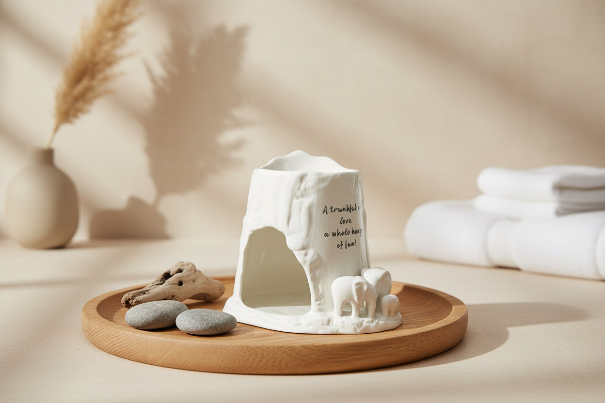 White ceramic elephant tealight burner 
