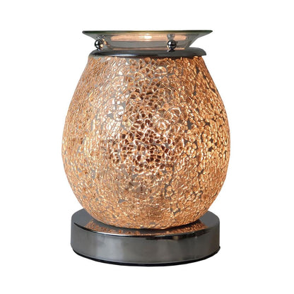 Gold mosaic electric wax burner on a white background