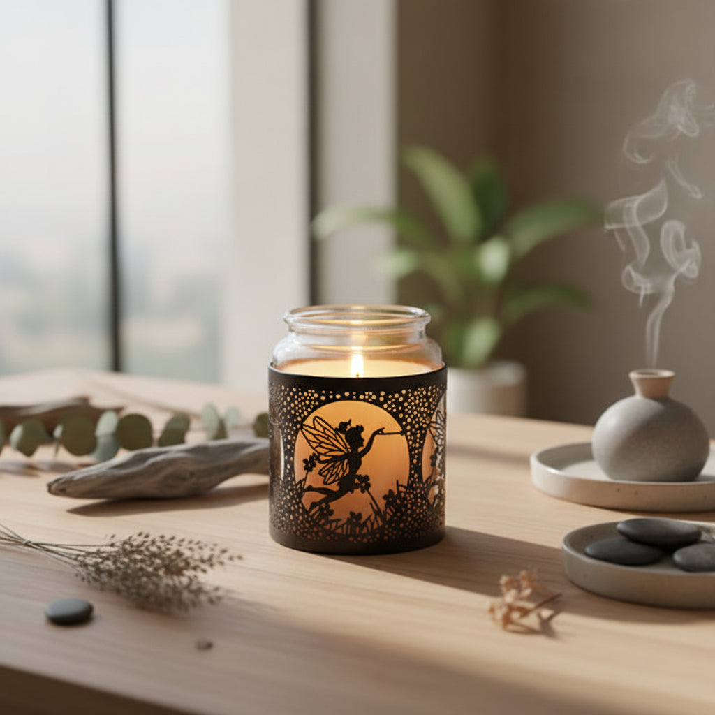 Candle holder with fairy design 