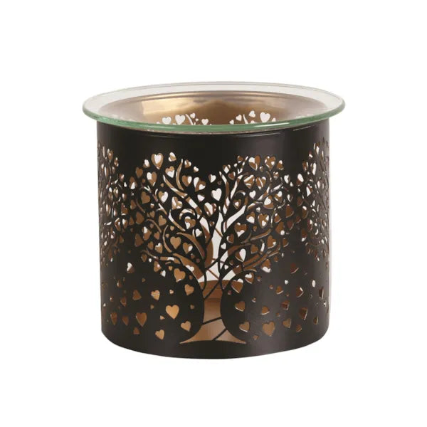Black heart tree wax melt burner on a white background