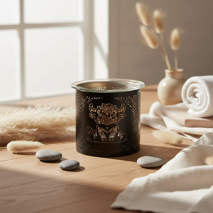 Decorative candle holder with a bull design
