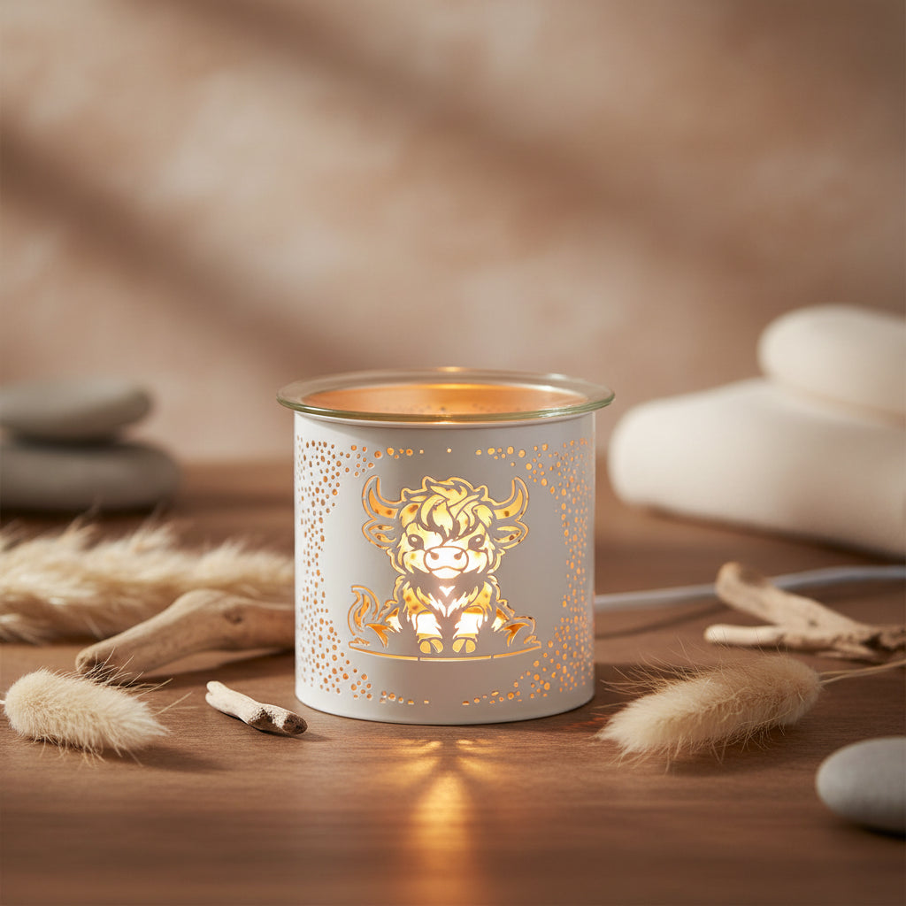 Decorative candle holder with a cow design 