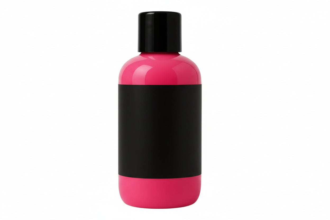 Pink bottle of 'Jammin' Rose' with a black label on a white background