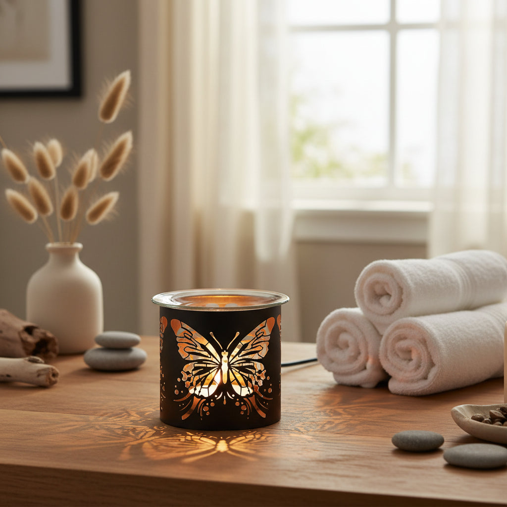 Butterfly-shaped Wax Melt Burner with a warm glow