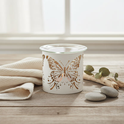 White wax warmer with butterfly design 