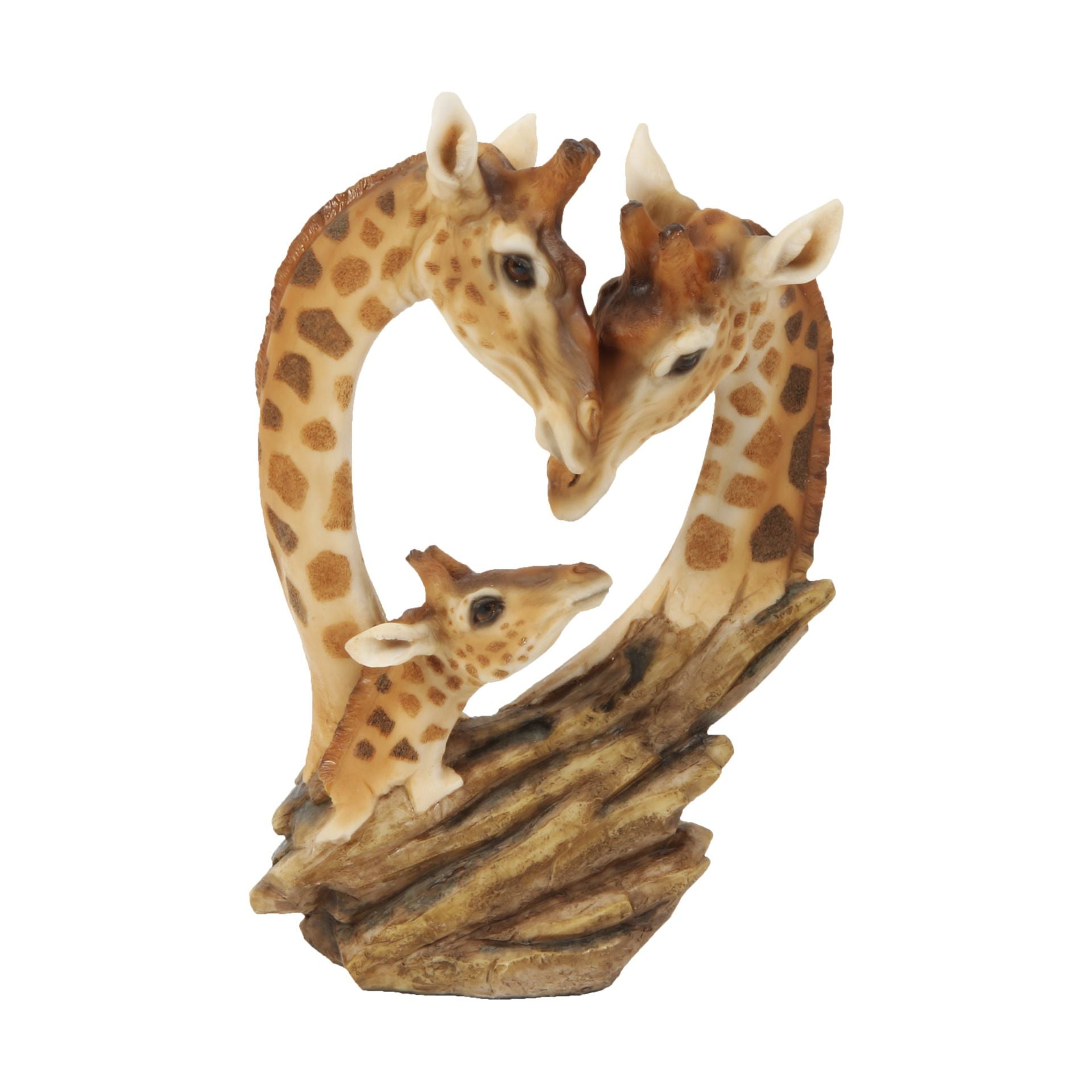 Resin giraffe family figurine on a white background