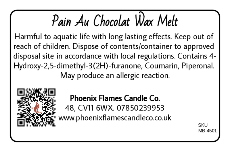 CLP label for Pain Au Chocolat Wax Melts