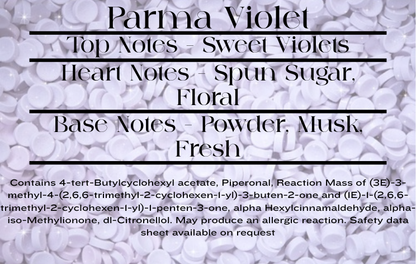 Parma Violet scent notes and wax melt CLP information