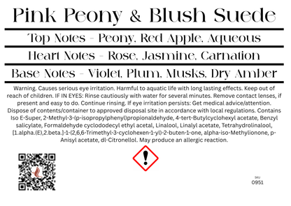 Product label with fragrance notes and warnings on a white background