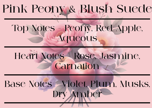 Floral design with fragrance notes on a pink background