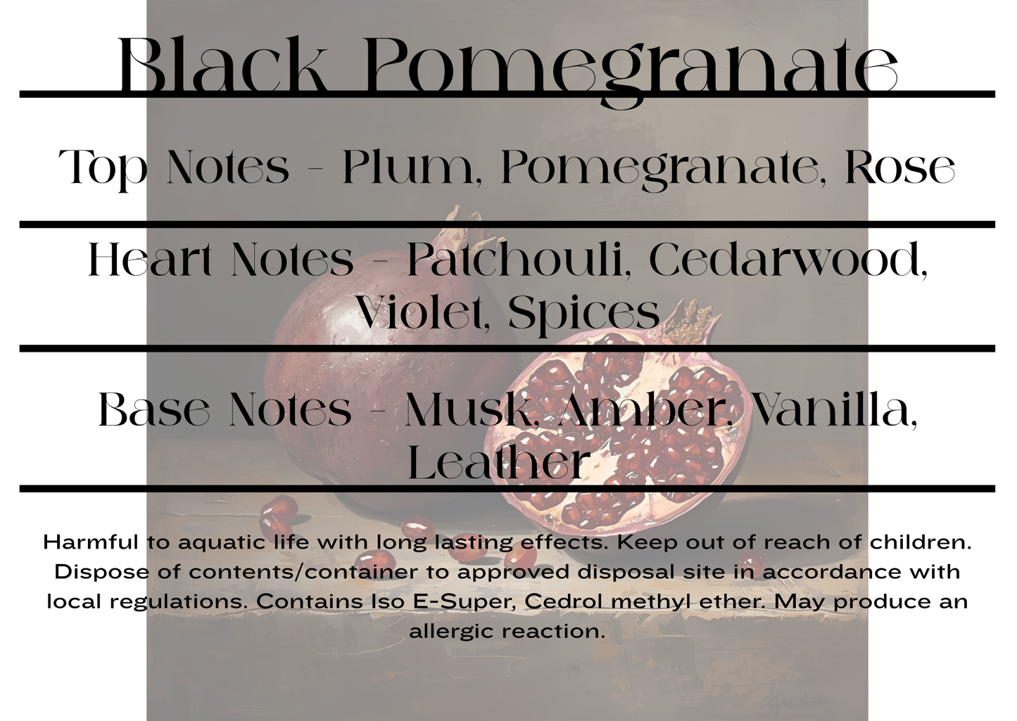 Black Pomegranate scent notes and room mist CLP information