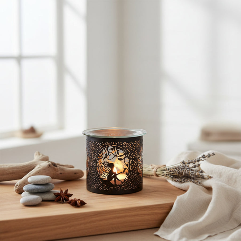 Decorative candle holder with fairy design