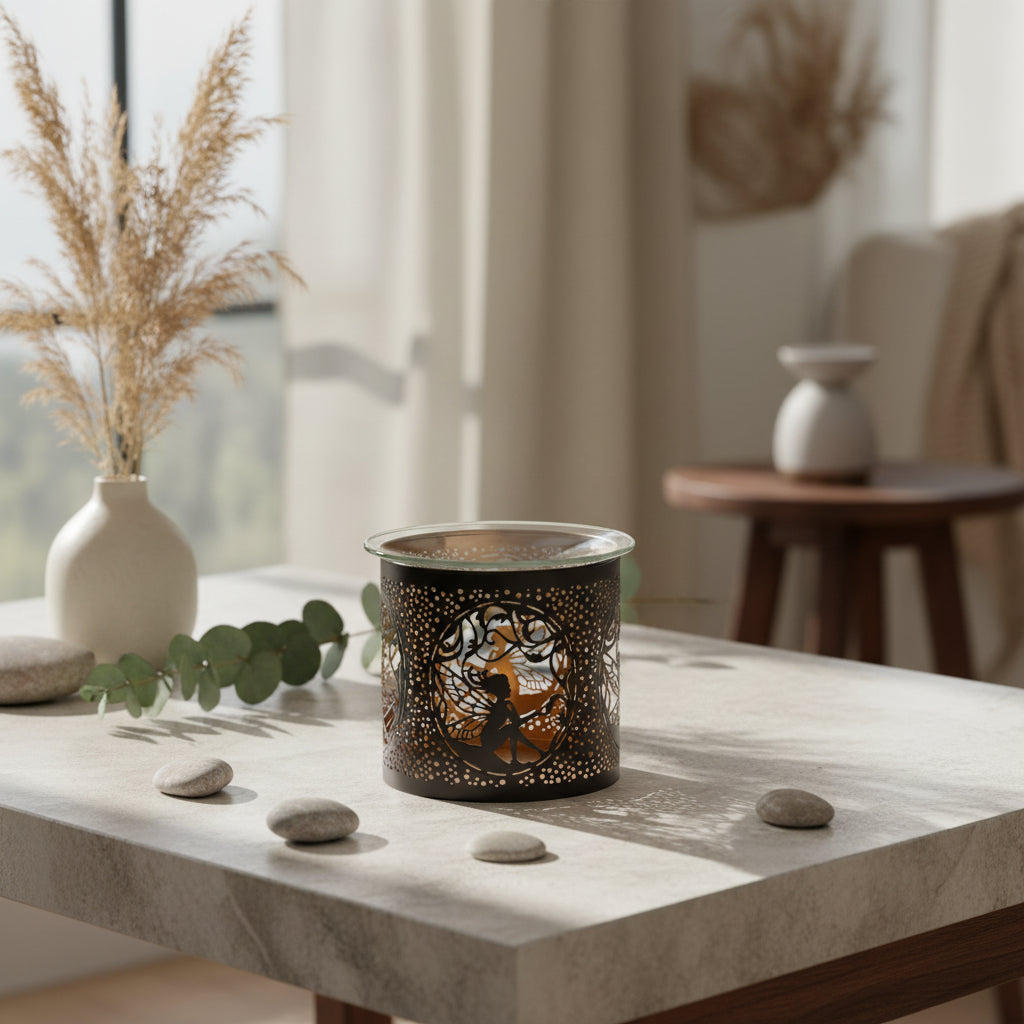 Decorative candle warmer with intricate cut-out design