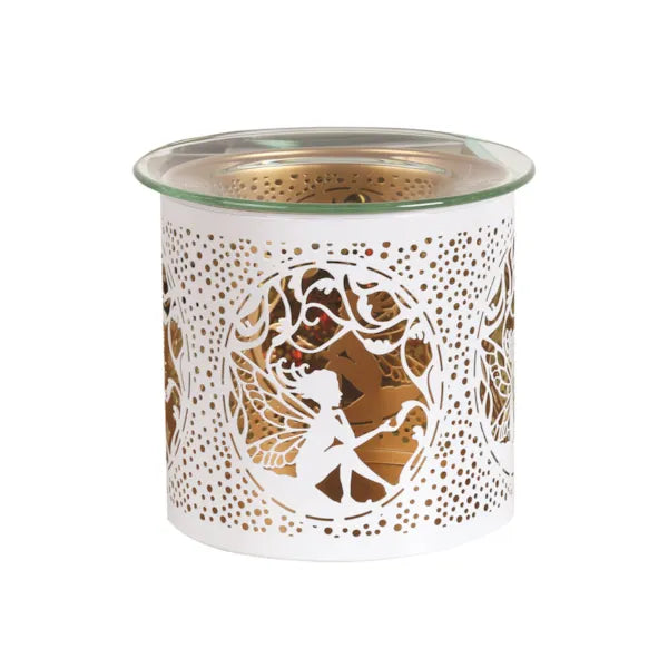 Decorative wax warmer with fairy design on a white background