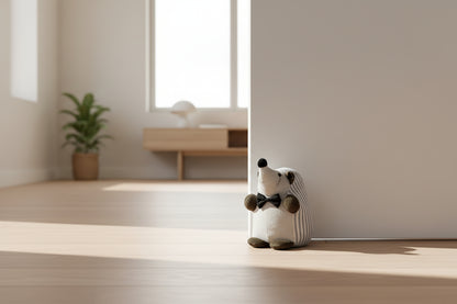 Decorative hedgehog doorstop in a minimalistic room with sunlight streaming through a window.