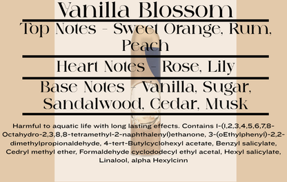 Vanilla Blossom scent notes and wax melt CLP information