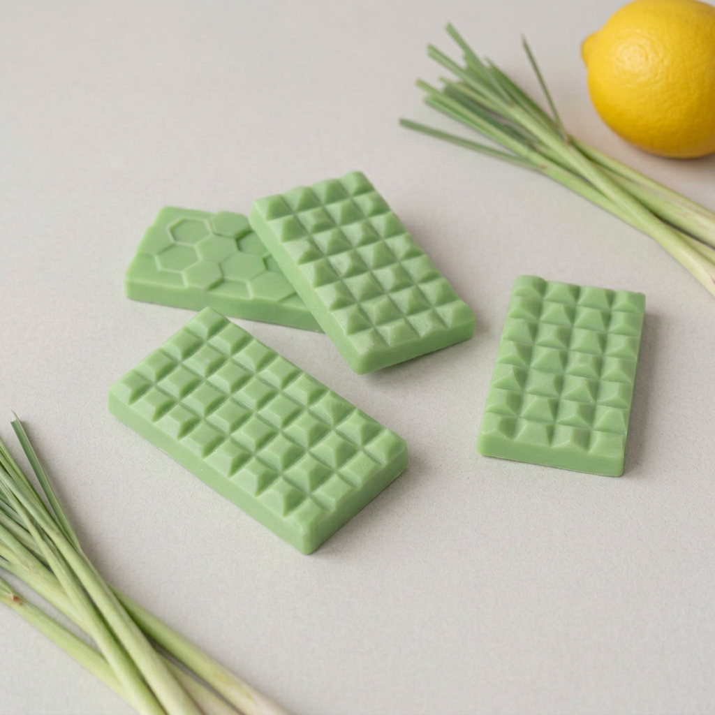 Av-a-Bath apple-green wax bars in a staggered asymmetric arrangement
