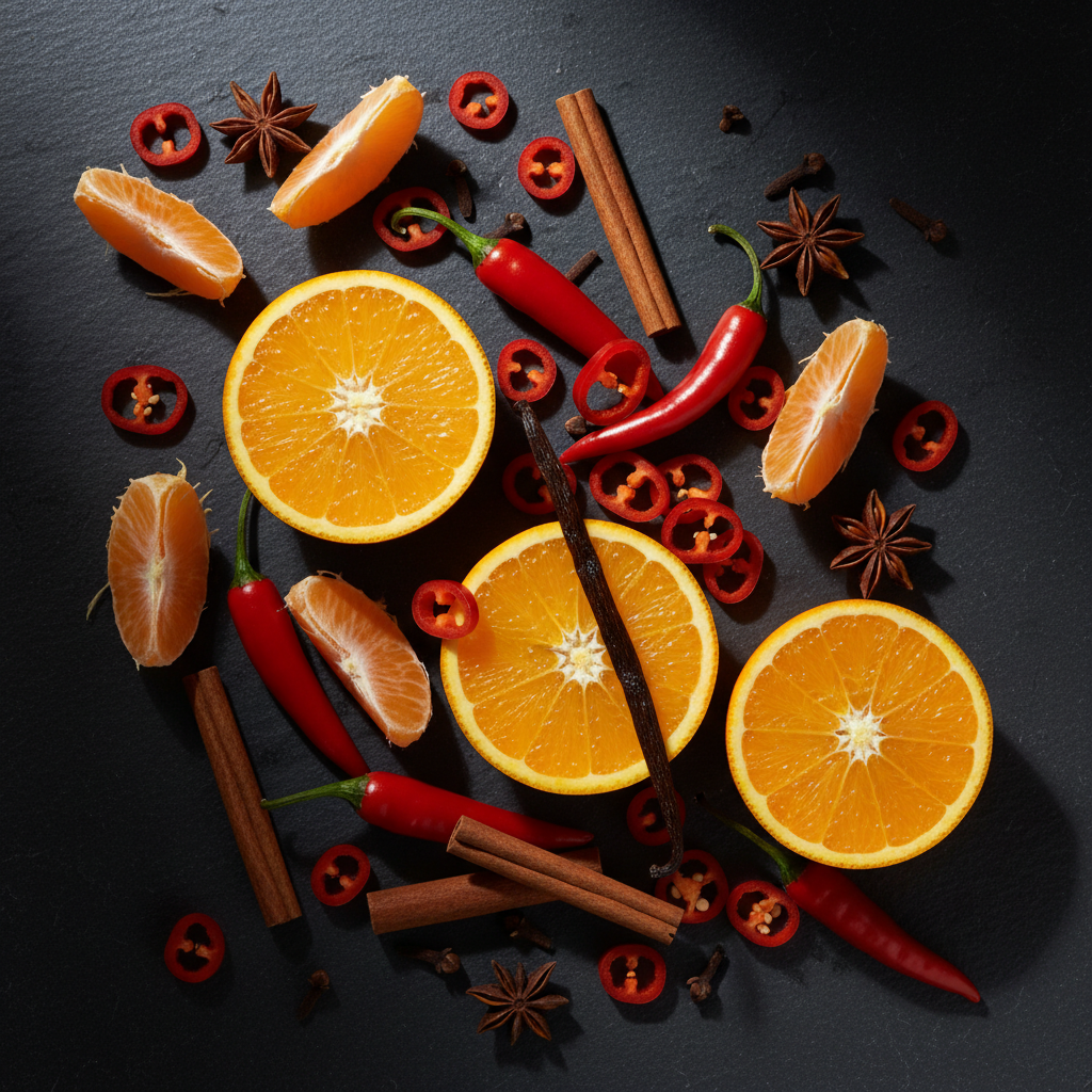 Sweet Orange & Chilli Pepper wax melt scent - sweet oranges, red chilli peppers and vanilla