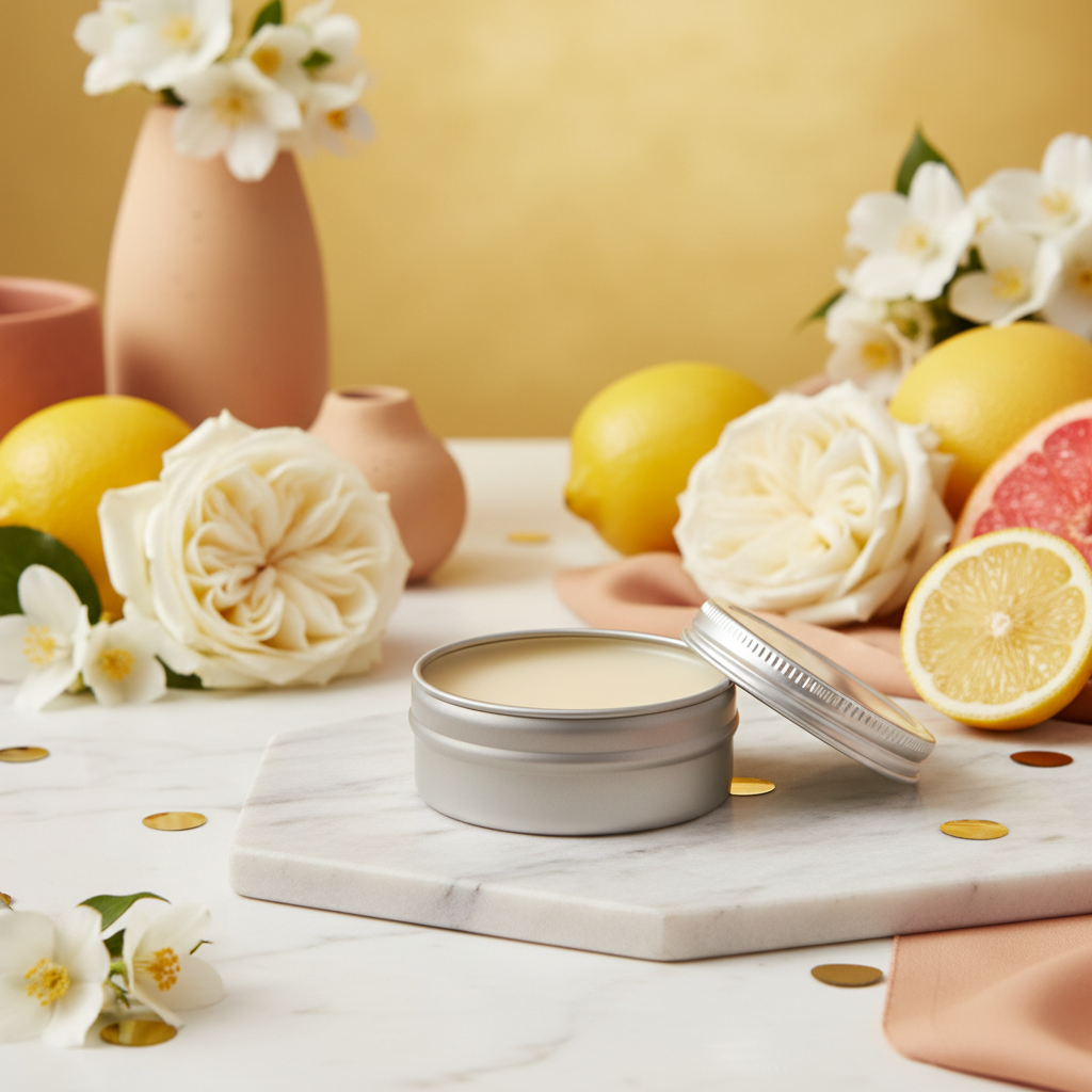 Miss Million Solid Perfume open tin with golden glamorous background