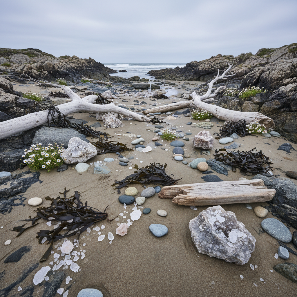 Rock Salt & Driftwood wax melt scent - rock salt, driftwood, seaweed and coastal wildflowers