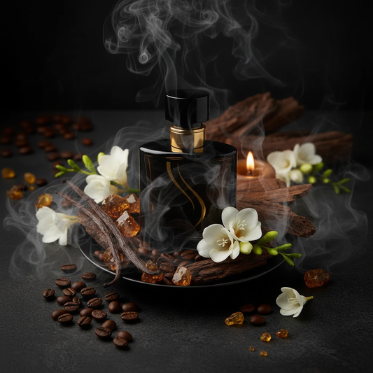 Black Opium Solid Perfume scent notes flat lay