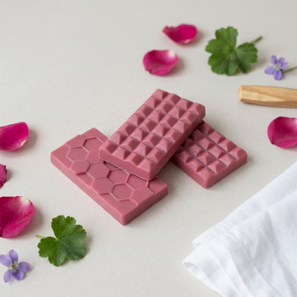 Rose Absolute velvet rose pink wax bars with rose, geranium and violet styling
