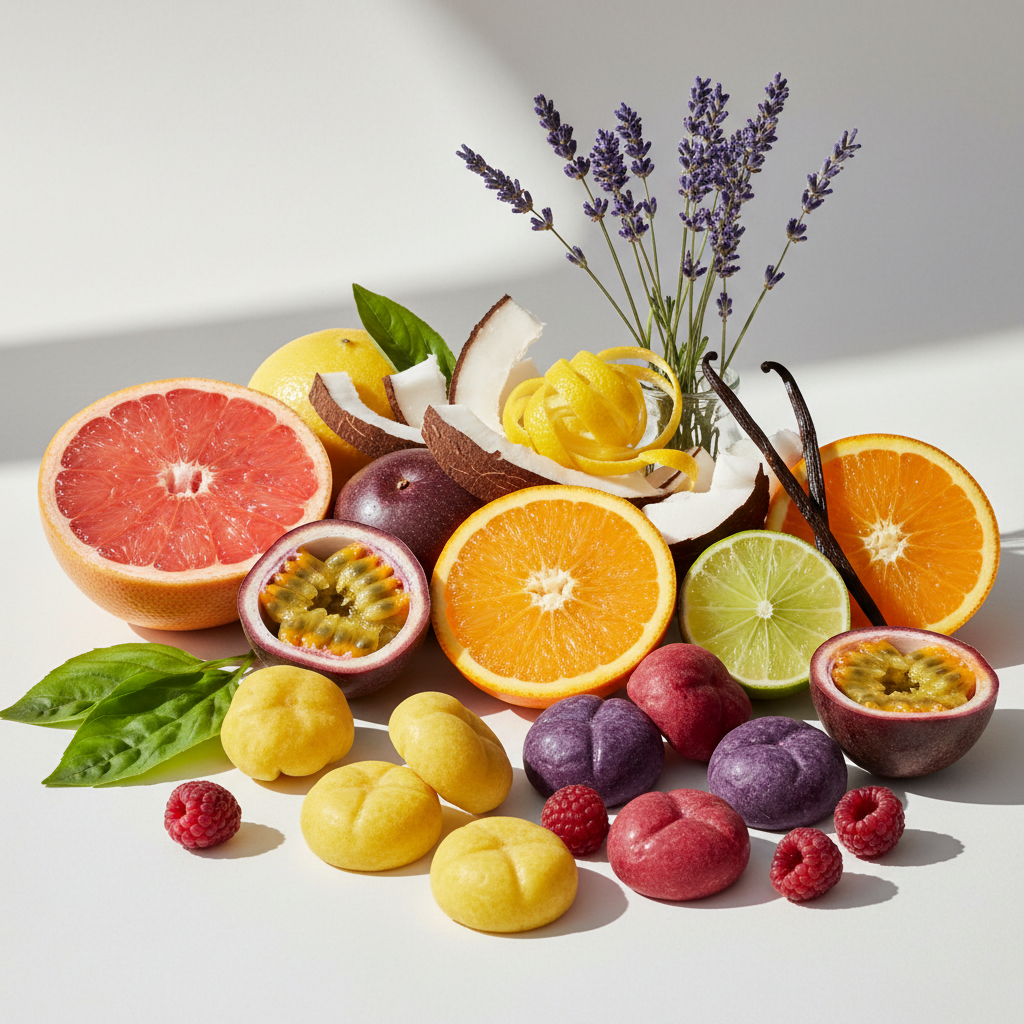 The Juicy Eight wax melt collection - tropical fruits, citrus, raspberries, lavender, coconut and vanilla
