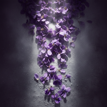 Parma Violet wax melt scent - violet flowers, purple petals and sugar crystals