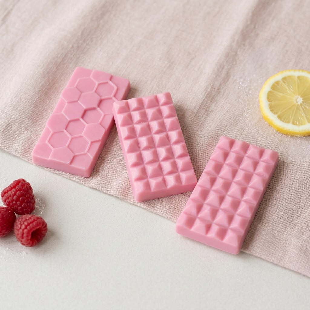 Pink Lemonade rosy-pink wax bars with lemon and berry styling