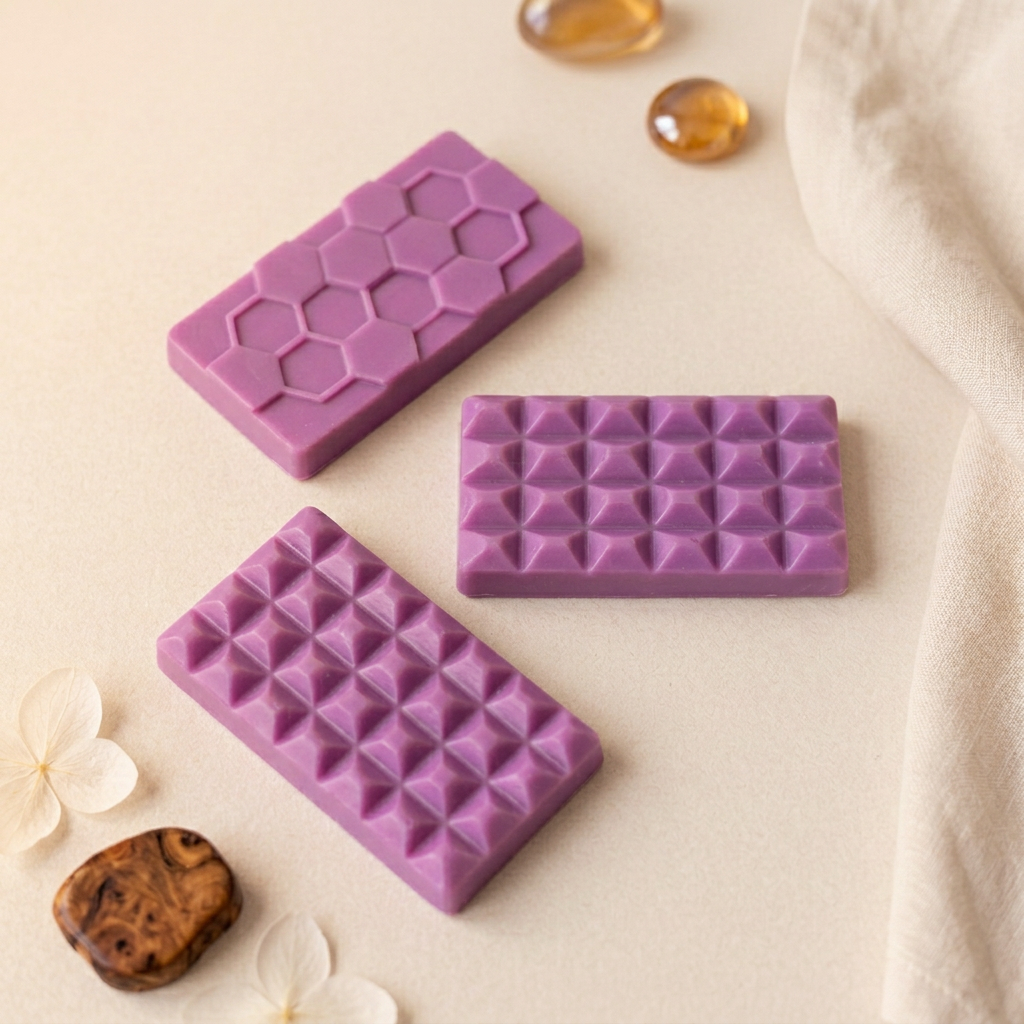 Martian purple wax bars with floral, amber-toned and woody styling