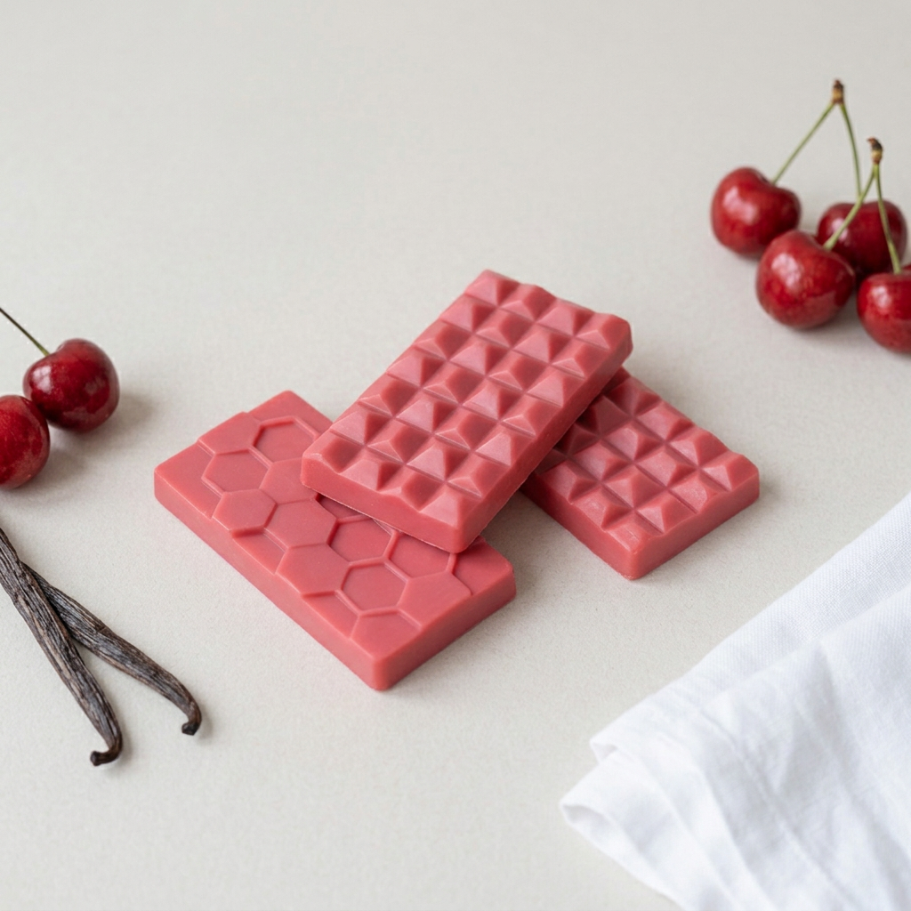 Cherry Vanilla sweet cherry-red wax bars with cherry and vanilla styling