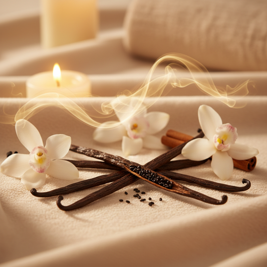 Vanilla Blossom wax melt scent - vanilla pods, white blossoms and warm spice
