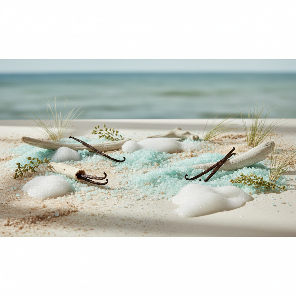 Sea Salt & Vanilla wax melt scent - sea salt crystals, vanilla, driftwood and coastal grasses