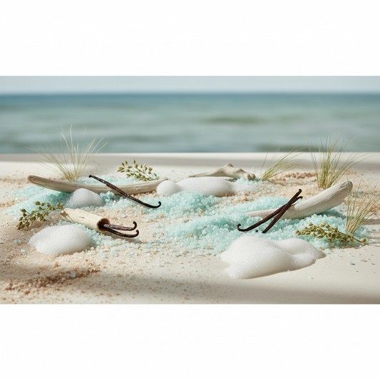 Sea Salt & Vanilla wax melt scent - sea salt crystals, vanilla, driftwood and coastal grasses