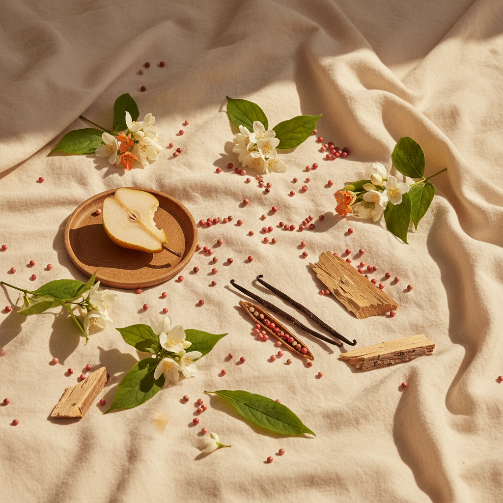 Duvet Day wax melt scent - pink pepper, orange blossom, pear, jasmine, vanilla, patchouli and cedar
