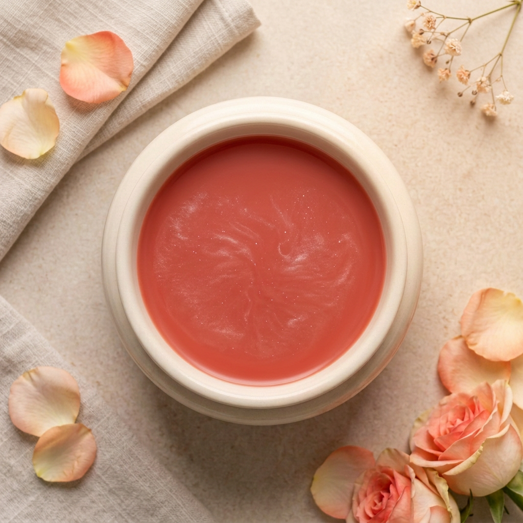 Sunset Blooms sunset-red melted wax with subtle mica in a round ivory burner