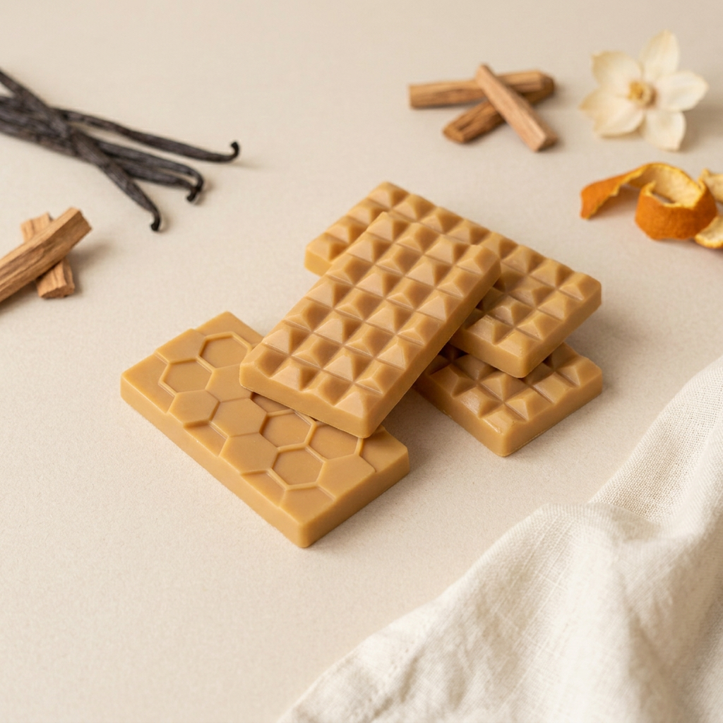 Golden Santal golden sandalwood-coloured wax bars with wood, vanilla and citrus styling