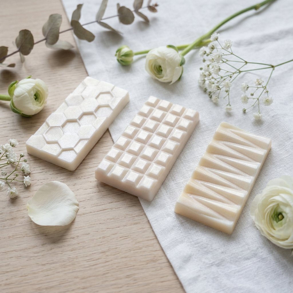 Dovely pearly-white wax bars with the original mould patterns