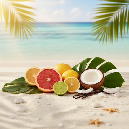 Paradise Beach wax melt scent - citrus, coconut, vanilla and tropical leaves